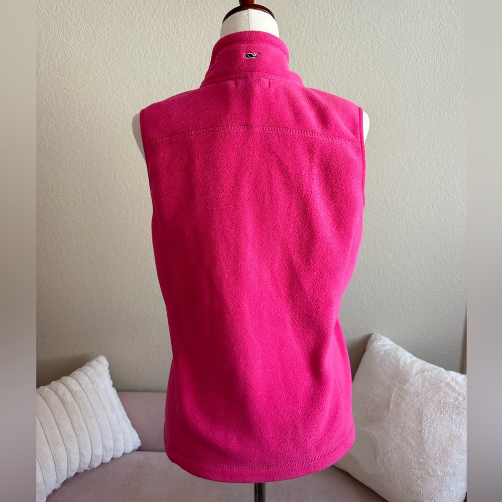 Vineyard Vines bright pink preppy flattering fleece zip-up vest women’s size S. - Picture 6 of 14